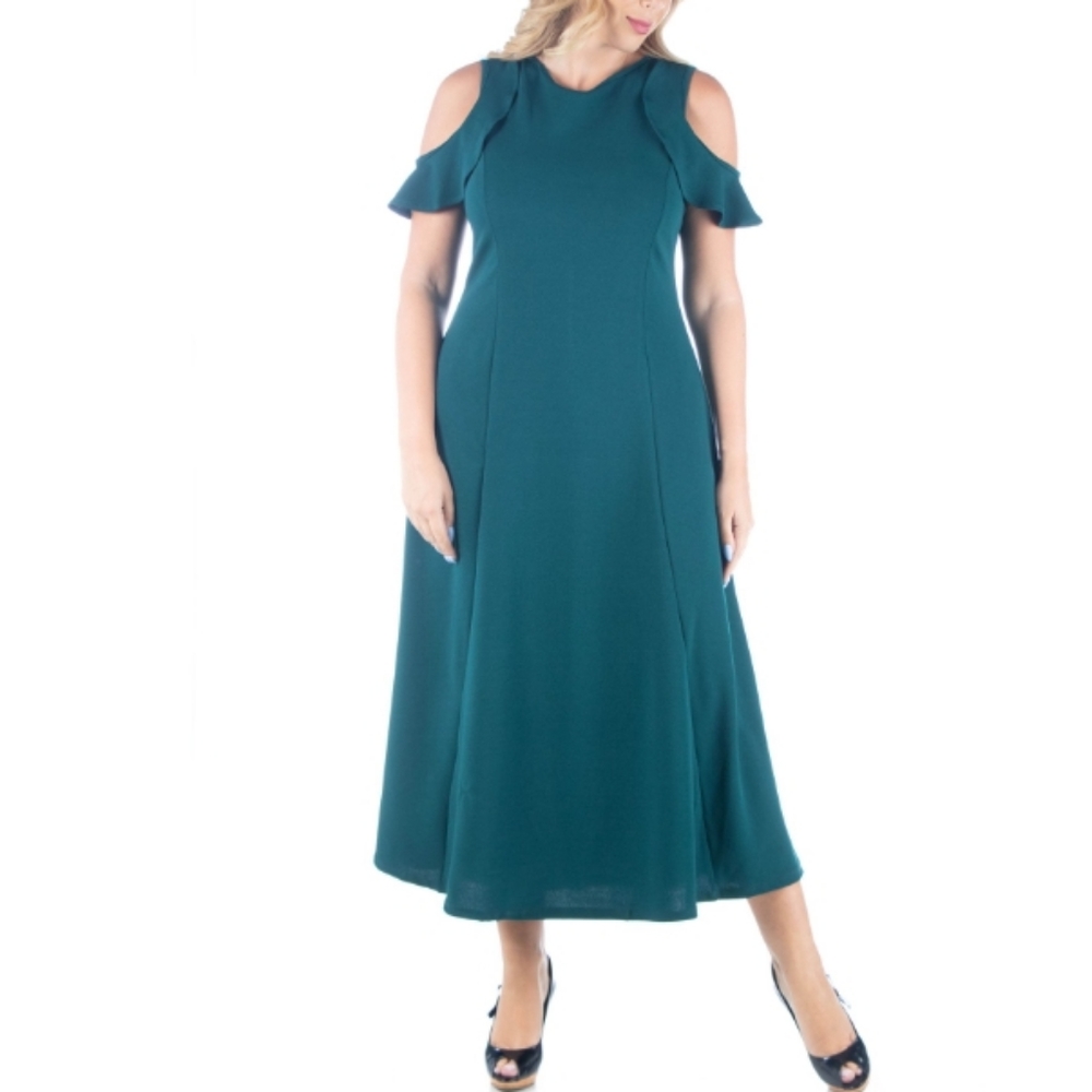 Ruffle cold shoulder A line maxi dress size M